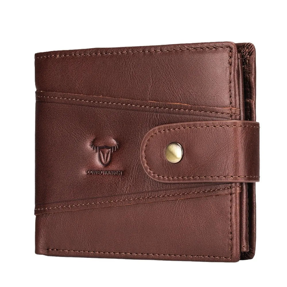 Men's Genuine Cowhide Leather Bifold Wallet with Snap Closure