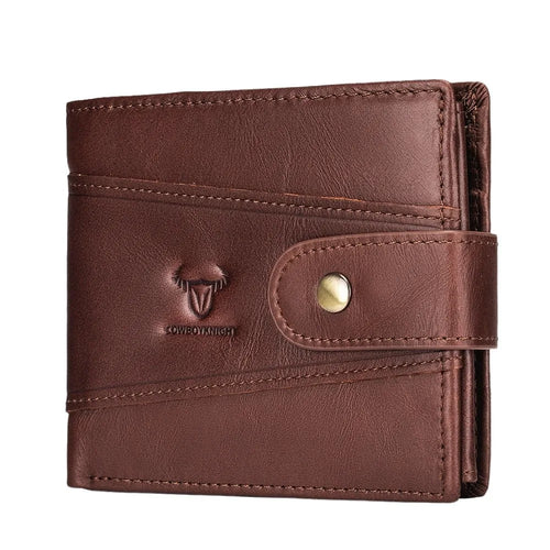 Men's Genuine Cowhide Leather Bifold Wallet with Snap Closure
