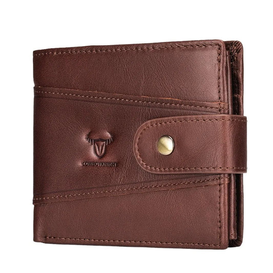 Men's Genuine Cowhide Leather Bifold Wallet with Snap Closure