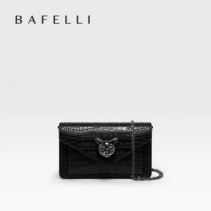 Cat Clasp Chain Crossbody Bag – Croc-Embossed Clutch