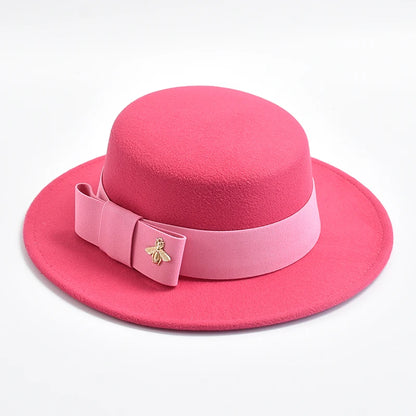 Women's Flat Top Fedora Hat – Bow & Bee Pin, Church & Party