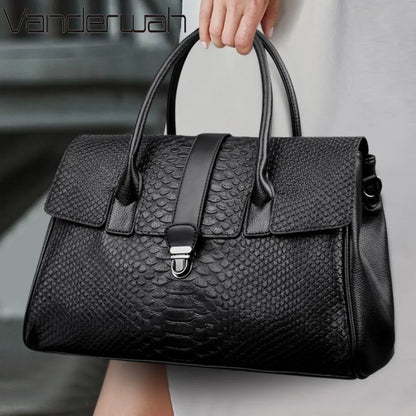 Top Quality Large Handbag with Snake Pattern Leather Bags
