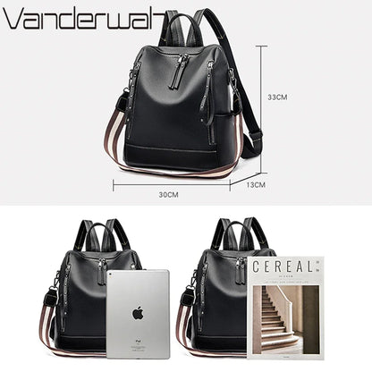 Soft Leather Women's Backpack – Waterproof Preppy Convertible Bag
