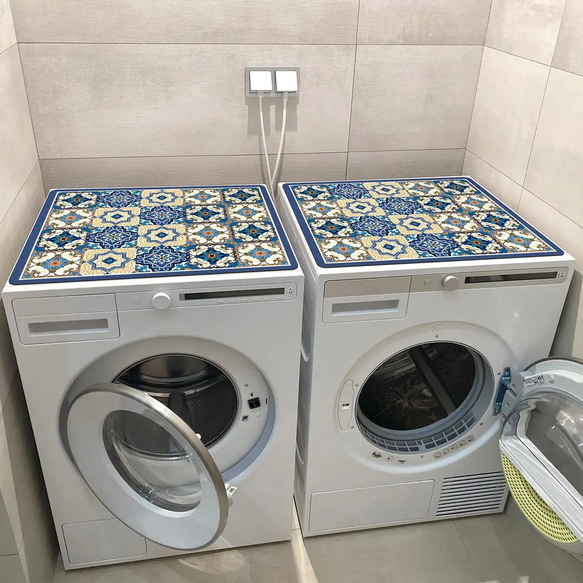 Washing Machine Cover Mat – Boho Moroccan Tile Absorbent Pad