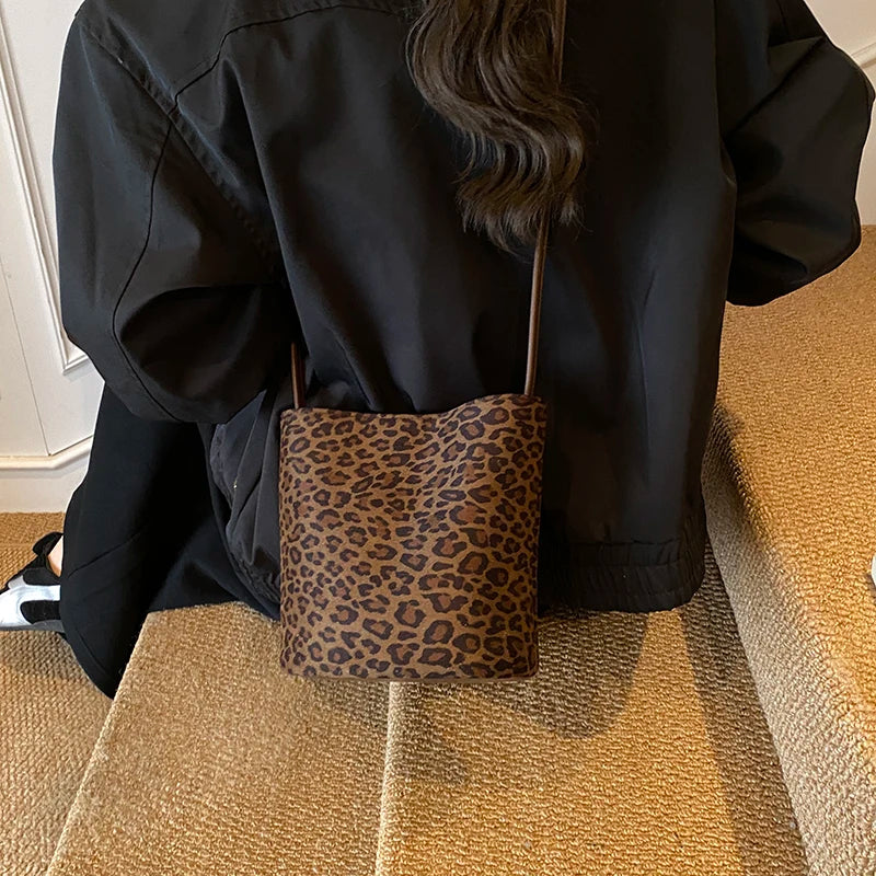 Leopard Print Crossbody Bag – Women's Suede Shoulder Handbag