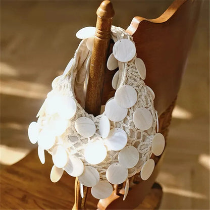 Handwoven Shell Bead Beach Bag – Boho Clutch Tote