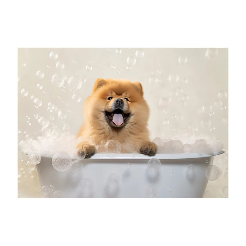 Cute Dog in Bathtub Wall Art Poster – Funny Puppy Canvas Print
