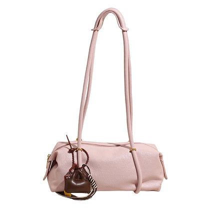 Women's Crinkled Faux Leather Cylinder Shoulder Bag