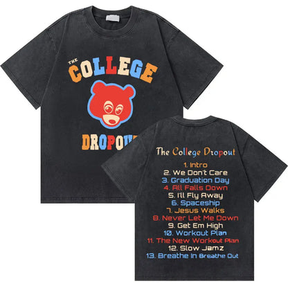 College Dropout Bear Graphic T-Shirt – Washed Vintage Streetwear Tee