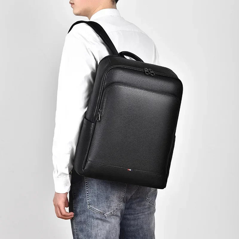 Genuine Leather Men's Backpack – 15.6 Inch Laptop Bag
