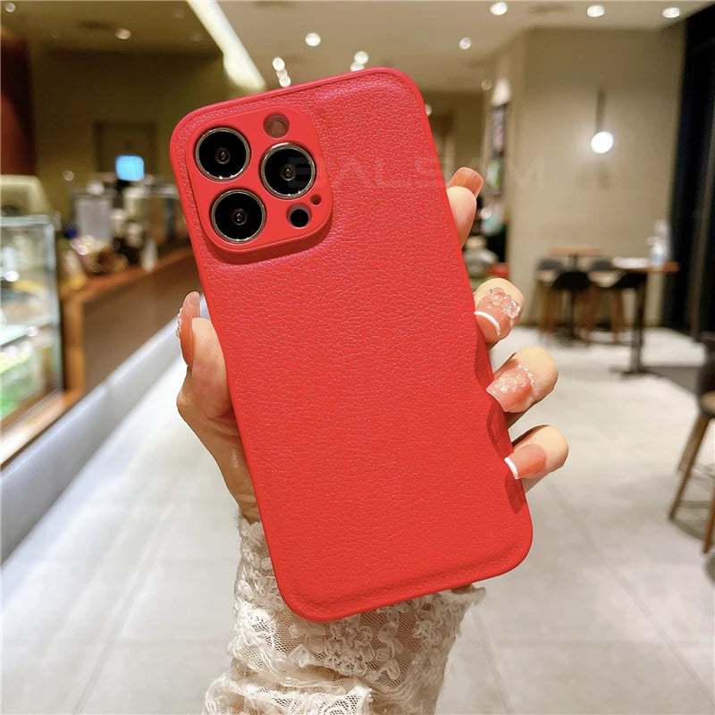 Leather Texture Silicone iPhone Case – Slim & Stylish
