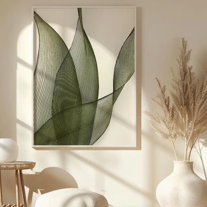 Botanical Green Leaf Line Art Canvas Wall Art Poster – Minimalist Nature Print