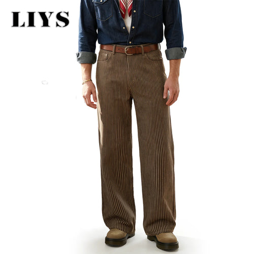 Vertical Striped Jacquard Wide Leg Jeans – British Retro Style