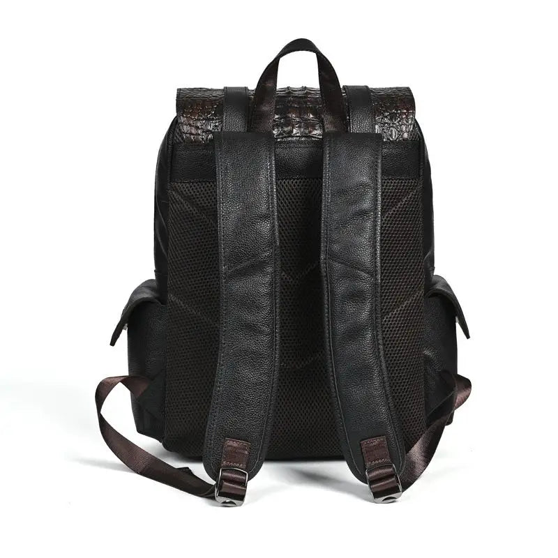 Genuine Leather Men's Backpack – Crocodile Embossed Large Laptop Bag