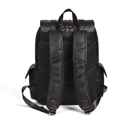 Genuine Leather Men's Backpack – Crocodile Embossed Large Laptop Bag
