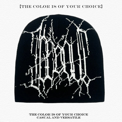 Spider Web Jacquard Beanie Hat – Dark Style Hip Hop Knit Cap