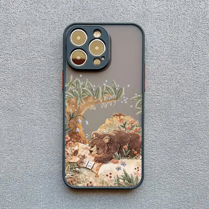 Cartoon Animal iPhone Case – Bear Fox Squirrel Design