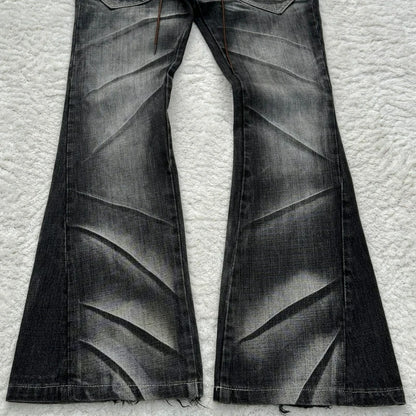 Claw Mark Flare Jeans – Y2K Gothic Lace-Up Double Waist Distressed Denim