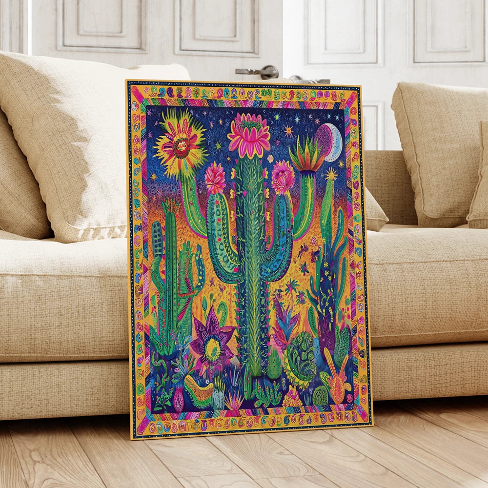 Mexican Cactus Flower Wall Art Canvas Poster – Colorful Boho Home Decor Print