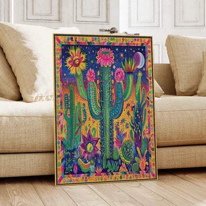 Mexican Cactus Flower Wall Art Canvas Poster – Colorful Boho Home Decor Print