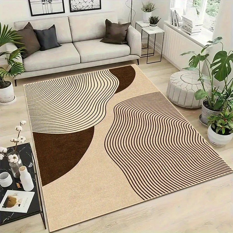 Modern Cream Abstract Area Rug – Soft Living Room & Bedroom Carpet