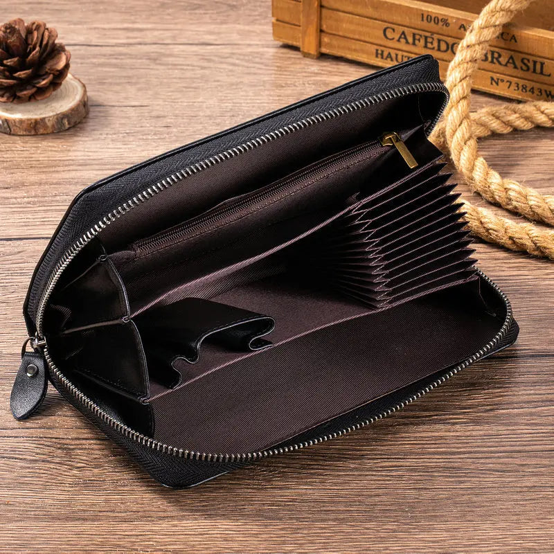 Genuine Leather Long Clutch Wallet for Men – Zipper