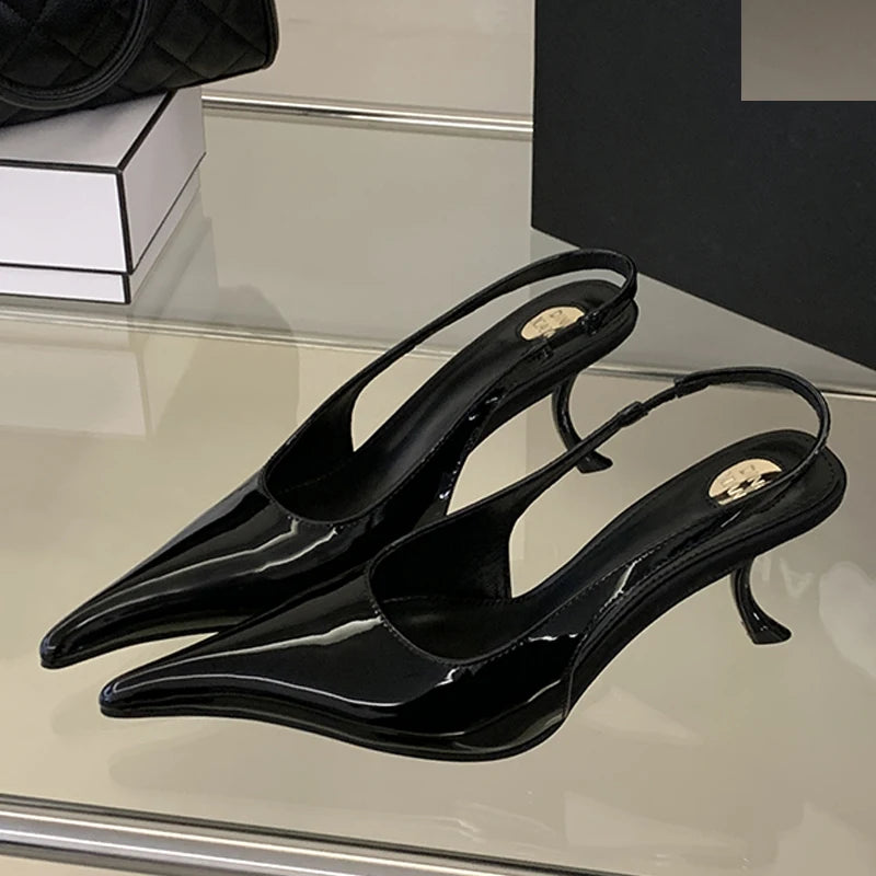 Patent Leather Pointed Toe Slingback Heels – Women's Stiletto Pumps