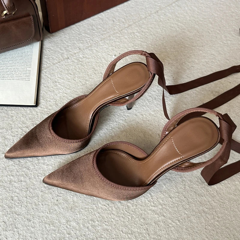 Stiletto Heel Ankle Strap Pumps – Pointed Toe Satin Heels