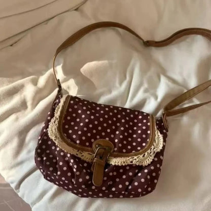 New Korean Polka Dot Niche Design Vintage Women's Single Shoulder Crossbody Bag