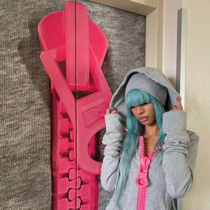 Mens Hoodie Oversized Big Zipper Streetwear Harajuku Unisex American Style Loose Fit Casual Street