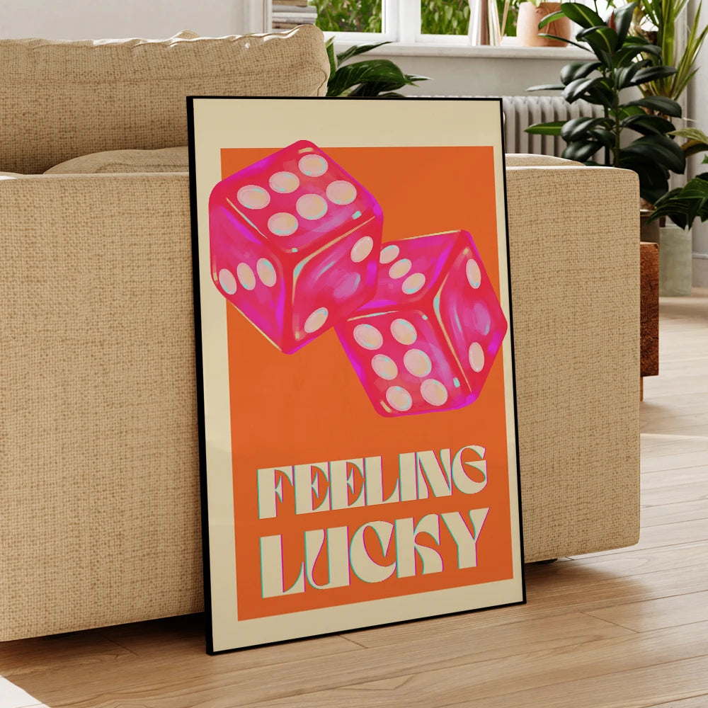 Feeling Lucky Y2K Dice Canvas Wall Art Poster – Dopamine Pink Orange Print