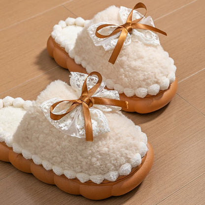 Winter Fur Slippers For Women Non Slip Plush Home Shoes