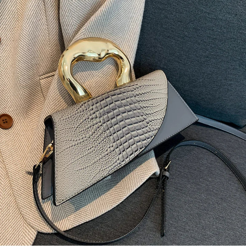 Solid Alligator PU Shoulder and Crossbody Bags