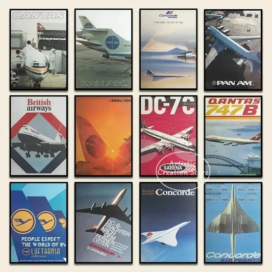 Vintage Aviation Poster Wall Art Print – Retro Aircraft Canvas