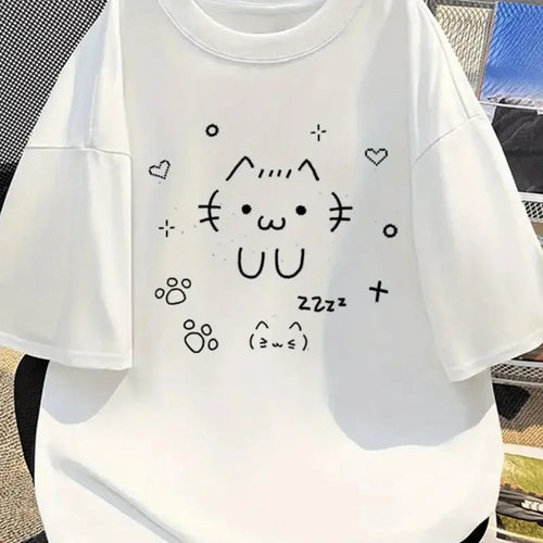 Cute Cat Graphic Women's T-Shirt – Harajuku Oversized Casual Tee