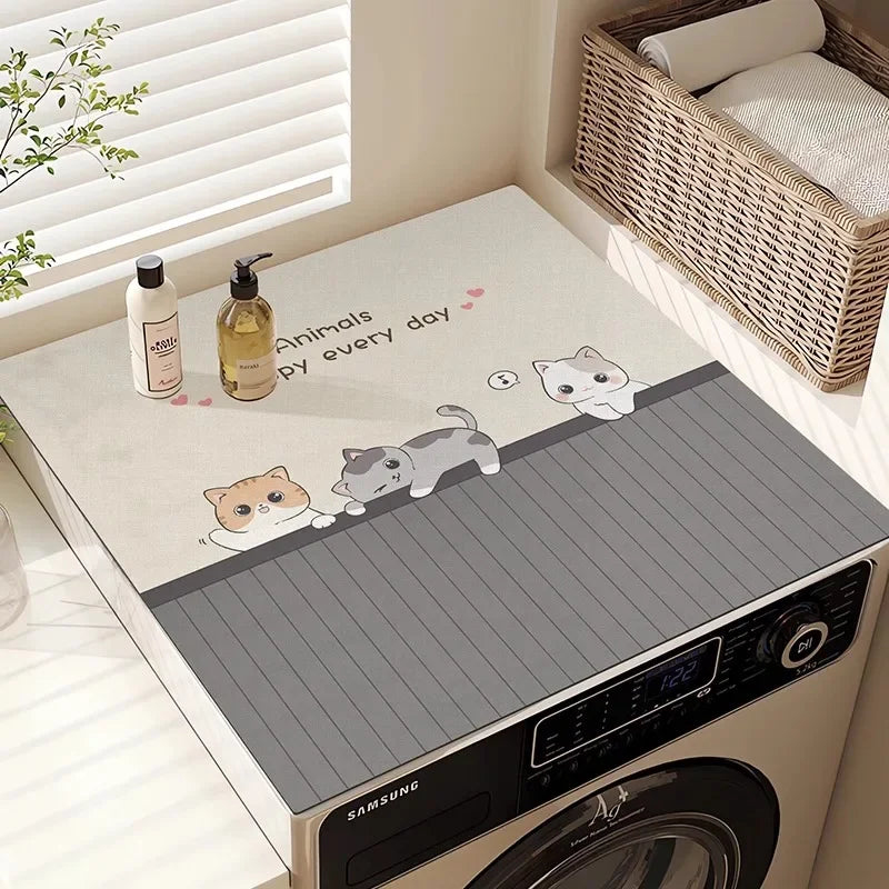 Washing Machine Top Cover Mat – Absorbent Non-Slip Cute Cartoon Pad