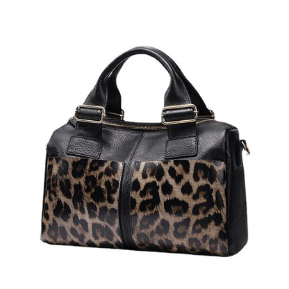 Leopard Genuine Leather Boston Crossbody Bag for Women
