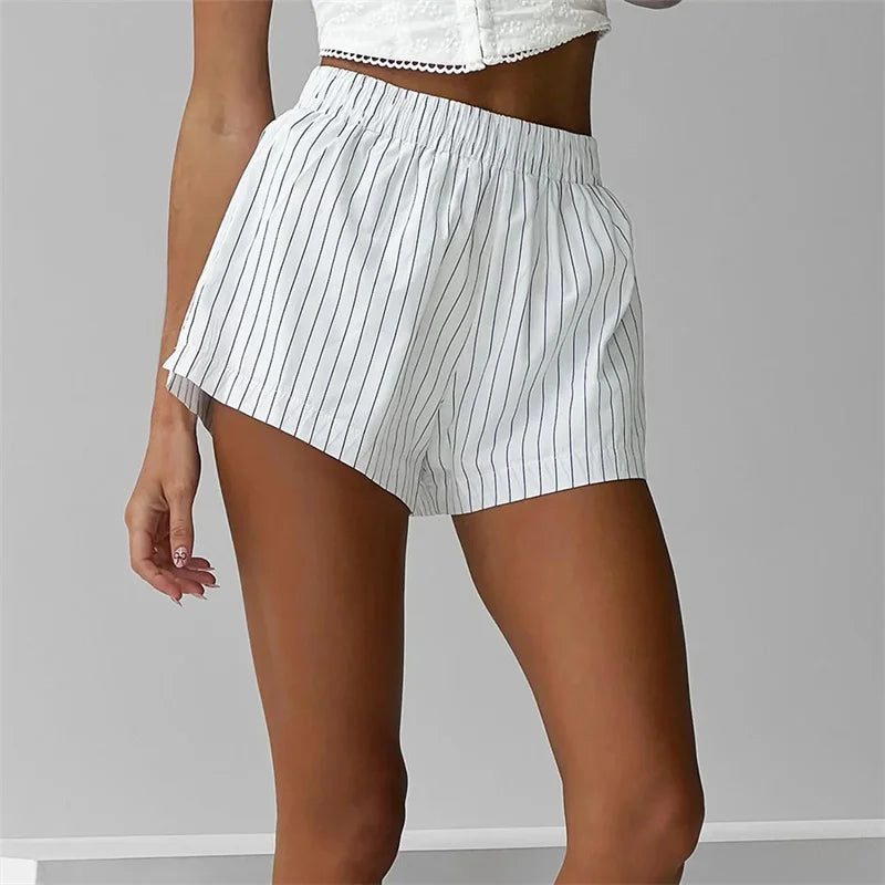 Women's Y2K Striped Boxer Shorts – Elastic Waist Lounge Shorts