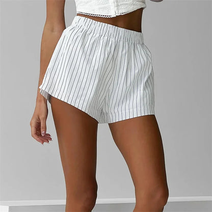 Women's Y2K Striped Boxer Shorts – Elastic Waist Lounge Shorts