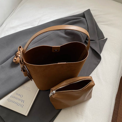 PU Leather Bucket Bag – Women's Retro Crossbody Shoulder Bag