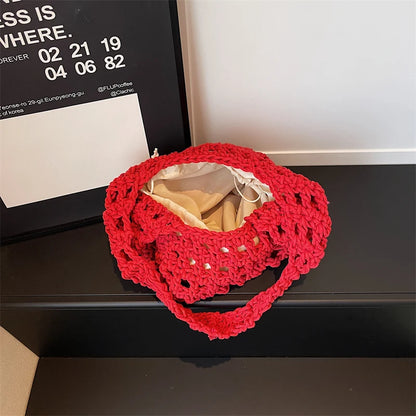 Women's Crochet Hollow Woven Drawstring Shoulder Bag