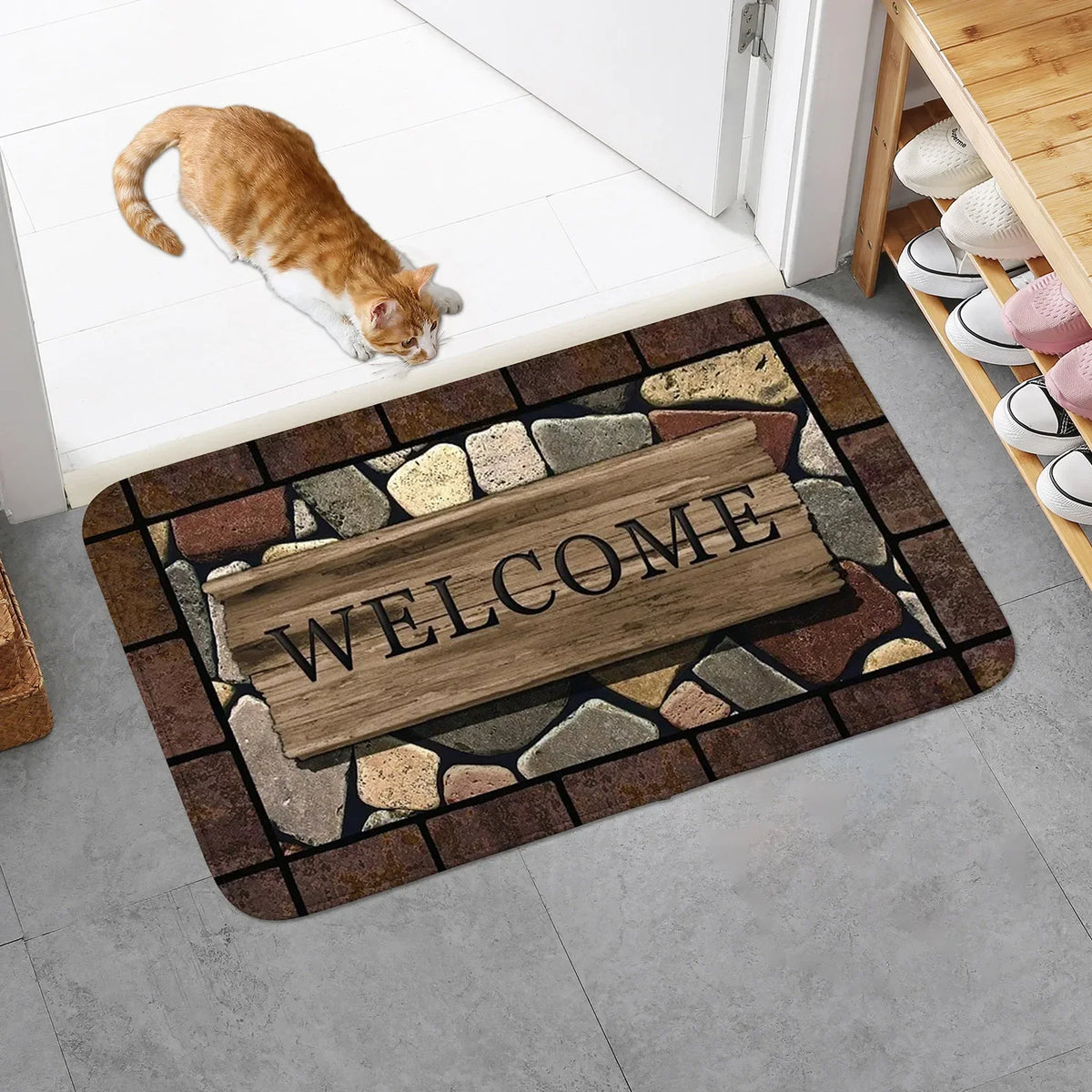 Stone Pattern Welcome Door Mat – Indoor Outdoor Entrance Rug