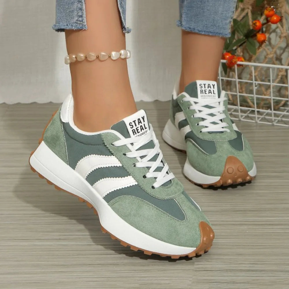 Women's Retro Platform Sneakers – Color Block Thick Sole Casual Running Shoes
