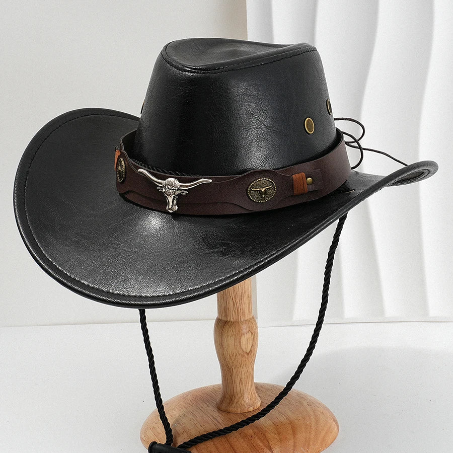 Vintage Faux Leather Western Cowboy Hat Unisex