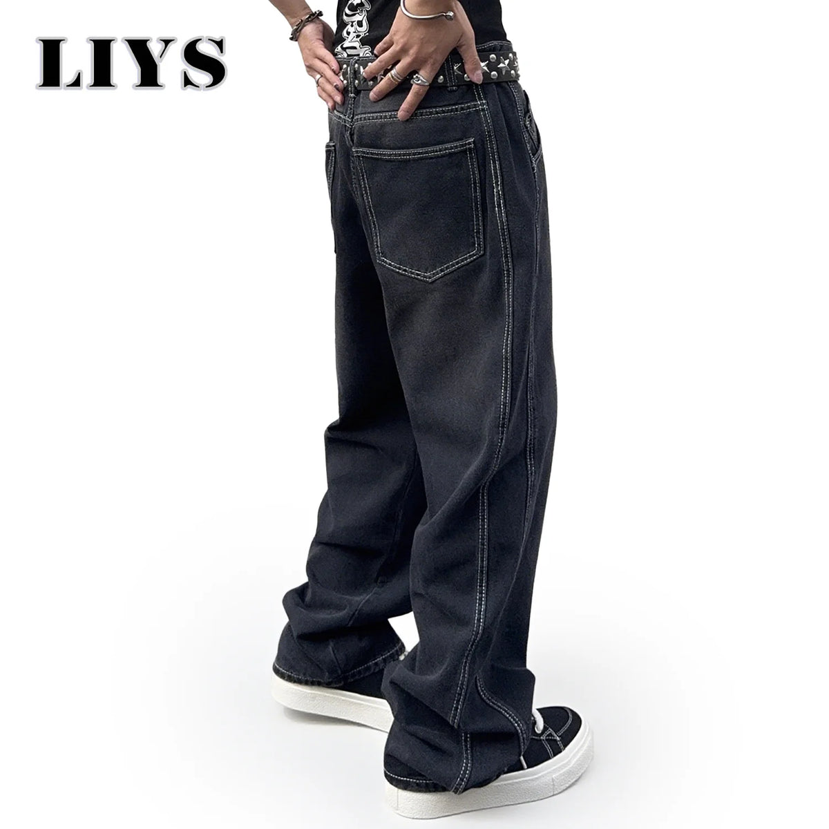 Men's Baggy Wide Leg Black Jeans – Loose Straight Streetwear Denim Pants