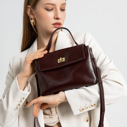 Genuine Leather Top Handle Crossbody Bag for Women Vintage Oil Wax Leather