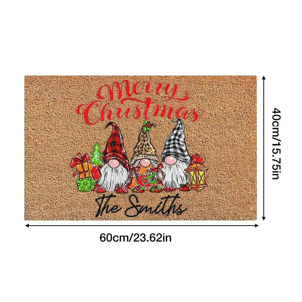 Christmas Gnome Welcome Door Mat – Indoor Outdoor Holiday Rug