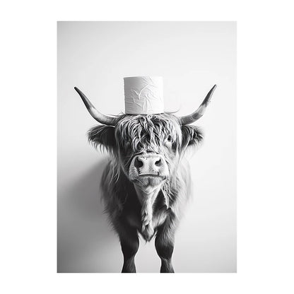 Funny Bathroom Wall Art Poster – Black & White Animal Toilet Paper Print