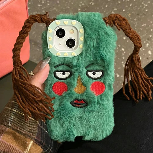 Fur Blush Girl Face iPhone Case – Cute Cartoon Fluffy Cover