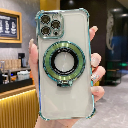 MagSafe Clear iPhone Case – Luxury Metal Plating Shockproof Magnetic Bracket